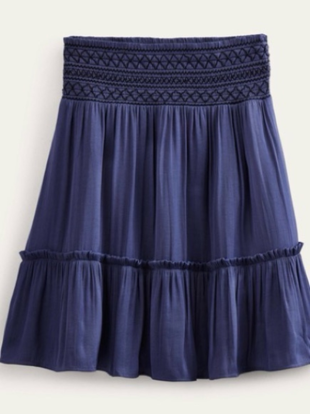 Boden Navy Smocked-Waist Tiered Skirt